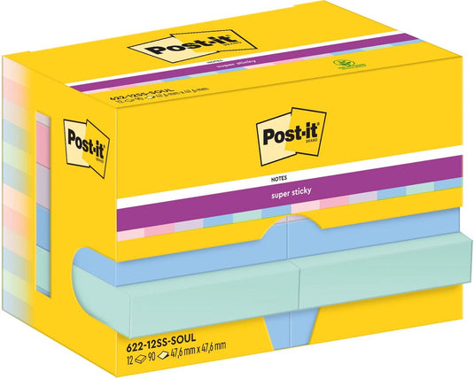 Post-it super sticky notes 622-12ss-soul 47.6x47.6 mm effen mulitkleur