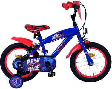 Volare sonic prime kinderfiets - jongens - 14 inch - blauw rood - twee handremmen