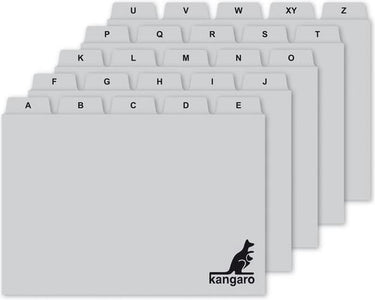 Kangaro tabkaarten 148x100 110 - pp - 250 micron - grijs - alfabet a-z - 25 delig