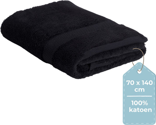 Hush. living hush living badhanddoek - per stuk - 70×140 cm - 100% katoen - zware kwaliteit 500g m2 - stijlvol boord en ophanglus - zwart