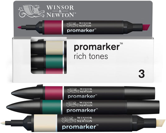 Winsor newton 0290191 promarker set 3 stuks – rich tones – alcoholmarkers met dubbele punt