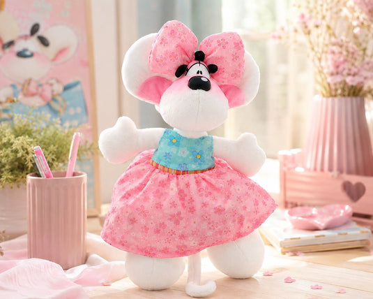 Diddl - zachte pluchen knuffel - 20cm - geborduurde accenten - ina in roze