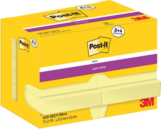 Post-it super sticky notes 622-sscy-p8+4 47.6x47.6 mm effen geel