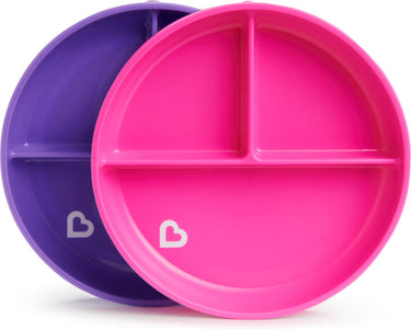 Munchkin bordjes met zuignap - anti-slip - vaatwasser- en magnetronbestendig - per 2 stuks - vanaf 6 maanden - paars roze
