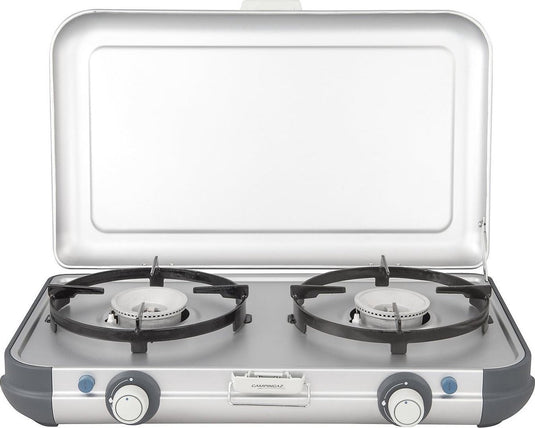 Campingaz camping kitchen 2 cv pz camping kooktoestel - 2 pits camping gas kooktoestel - 2x 2000 watt - piezo ontsteking - werkt op cv470+ gascartouche - lichtgewicht camping kooktoestel 2 pits - voor 2 pannen van 24 cm - zilvergrijs