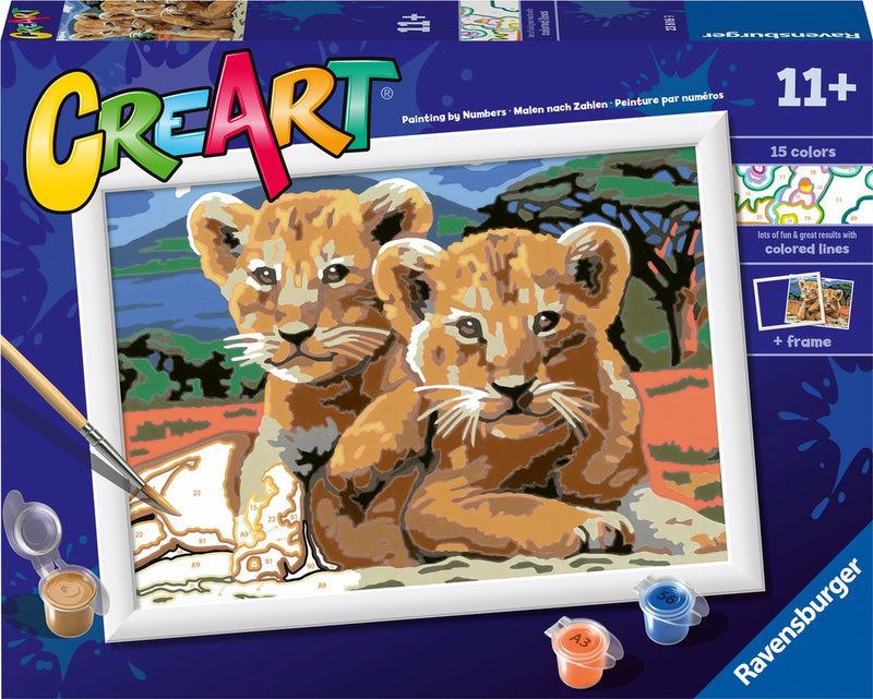 Load image into Gallery viewer, Ravensburger creart schilderen op nummer - kleine leeuwenwelpjes
