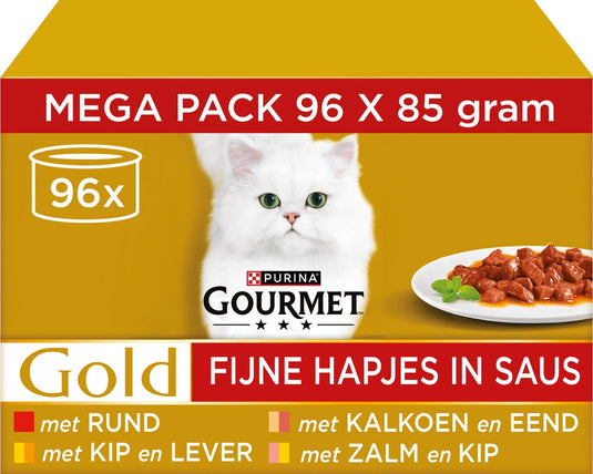 Gourmet gold fijne hapjes in saus - kattenvoer natvoer - vis vlees - 96 x 85 g