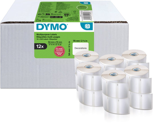 Dymo originele multifunctionele labelwriter labels | 54 mm x 70 mm | 12 met elk 320 labels (3.840 zelfklevende etiketten) | voor de labelwriter labelprinters | gemaakt in europa