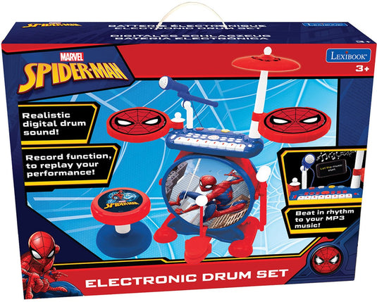 Lexibook mijn rockband spider-man compleet elektronische lichtgevende drumset met kruk