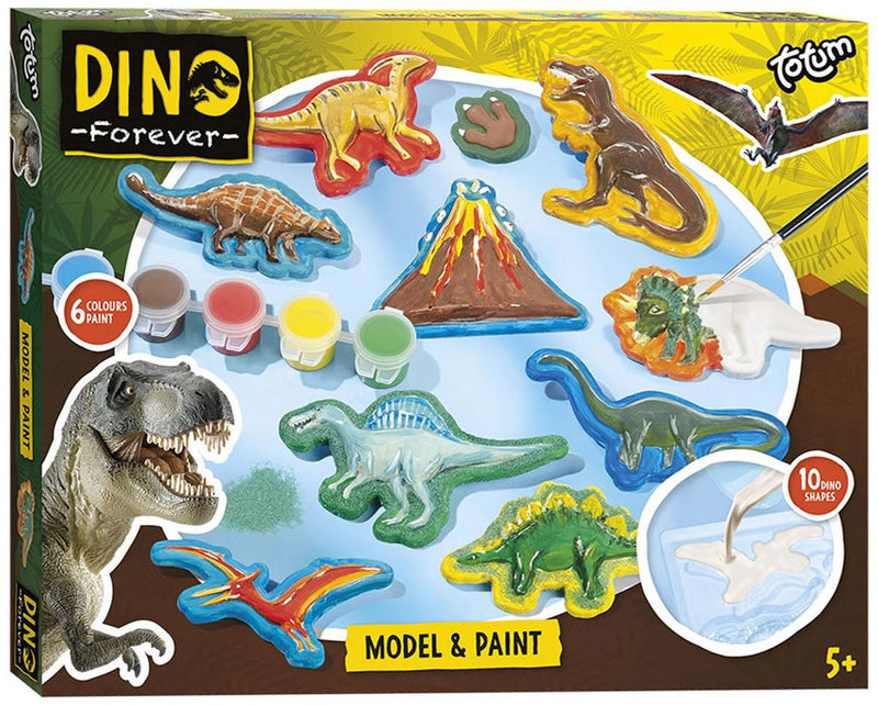 Load image into Gallery viewer, Totum dinosaurus junior knutselset gips en verfset dino forever model paint inclusief gips, 6 kleuren verf - cadeautip jongens
