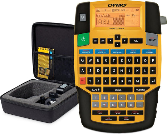 Dymo rhino 4200 draagbare industriële labelmaker met koffer | azerty-toetsenbord | compacte, tijdbesparende labelprinter voor professionals, die veel onderweg zijn