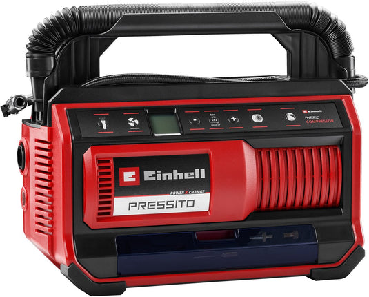 Einhell hybride compressor pressito 18 25 hybrid solo - power x-change - 18 v li-ion - aanzuigcapaciteit: max. 360 l min - max. werkdruk hogedrukpomp: 11 bar - incl. 3-delige adapterset - excl. accu en lader