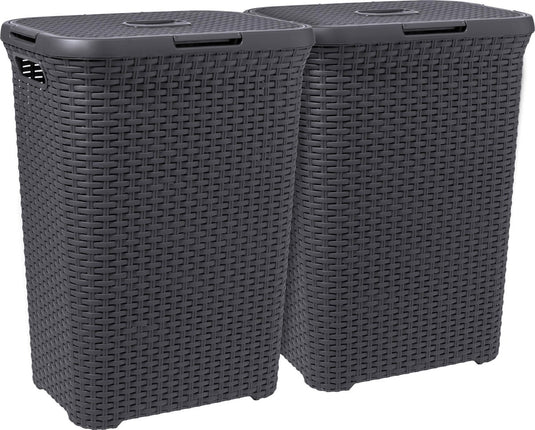 Curver style wasmand met deksel - 60l - 2 stuks - antraciet