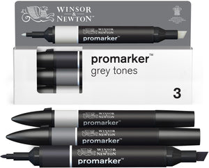 Winsor newton 0290185 promarker set 3 stuks – grey tones – alcoholmarkers met dubbele punt