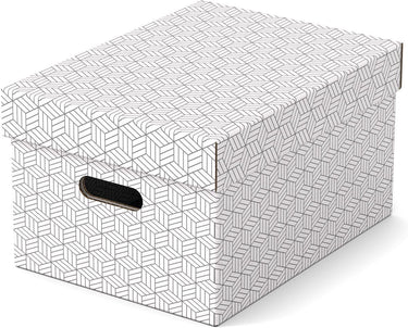 Esselte home duurzame middelgrote opbergdoos met deksel, set van 3 stuks - 100% gerecycled karton en 100% recyclebaar - wit