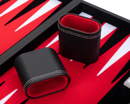 Engelhart backgammon 18 inch - rood, zwart wit ingelegd bord - luxe kunstlederen koffer met handvat -