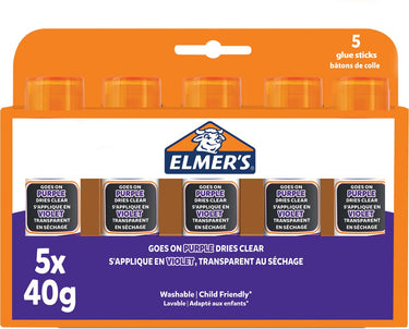 Elmer's -lijmstiften met verdwijnende paarse lijm | droogt kleurloos op | geweldig voor knutselen en op school | uitwasbaar en kindvriendelijk | 40 g | 5 stuks