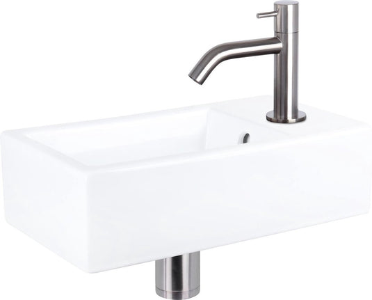 Differnz force fonteinset - keramiek - kraan gebogen mat chroom - 40 x 22 x 11.5 cm