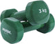 Hush sport - dumbbells set 2 x 3 kg olijfgroen - vinyl coating met antislip grip - gietijzer - handig 6-hoekig design - geschikt voor krachttraining fitness