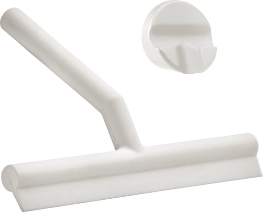 Zone denmark solo douchewisser – wisser douche met houder – zelfklevende ophanghaak – trekker douche silicone – badkamer accessoire – anti-roest design – wit – 21 x 17 x 3,5 cm
