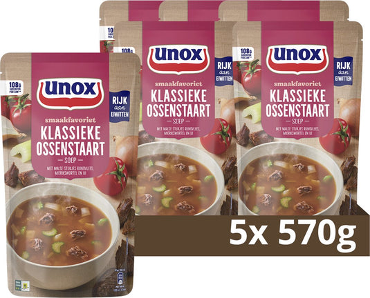 Unox - soep in zak - klassieke ossenstaartsoep - 5 zakken x 570 ml