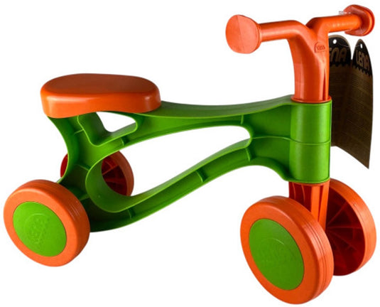 Lena loopfiets eco oranje groen - duurzaam speelgoed voor kinderen.