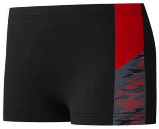 Speedo dive aquashort jongens - vormvaste zwembroek jongens - zwemshort jongens met stretch - sportzwembroek kids met trekkoord - zwart rood - maat 128