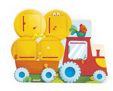 Janod - ontdekkingsspel - tractor met luikjes