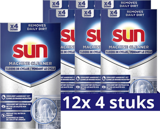 Sun vaatwasmachinereiniger - in-wash - 12 x 4 doses - voordeelverpakking