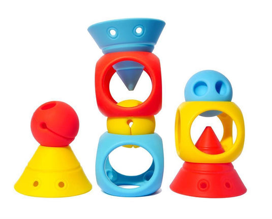 Moluk building genius set primaire kleuren: 9pcs mix van hix, mox oibo, in siliconen rubber, in doos 19.5x19.9x6.8cm, 2+