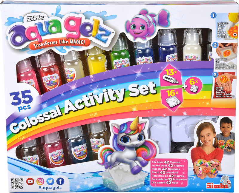 Load image into Gallery viewer, Simba aqua gelz colossal set, 13 flesjes kleurgel, elk 30ml, 16 mallen, 6x additief, vanaf 8 jaar - hobbypakket
