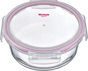 Westmark glazen vershouddoos, rond, vulvolume: 650 ml, magnetron- en ovenbestendig, glas siliconen kunststof, transparant rood