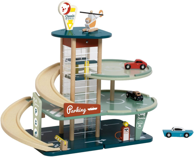 Afbeelding laden in galerijviewer, Classic world houten vintage garage speelgoed met auto's en lift, 11-delig.
