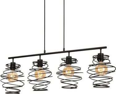 Briloner leuchten swirl - hanglamp 4-lichts - hanglamp retro vintage - zwart staal - 4x e27 - max. 60 watt - zwart - 1110x210x1300mm (lxbxh)