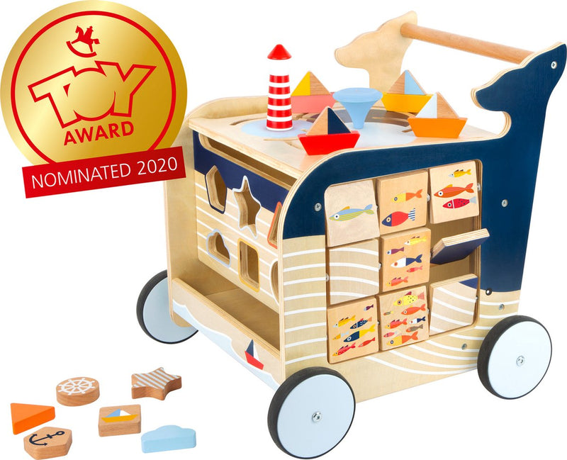 Load image into Gallery viewer, Small foot - houten activiteiten loopwagen walvis
