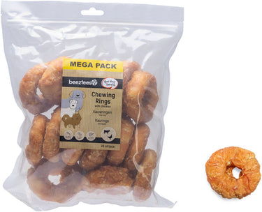 Beeztees kauwring met kip hondensnacks - kauwsnacks hond - megapack van 15 stuks - 7,5 cm