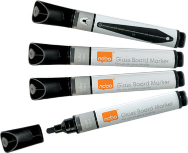 Nobo whiteboardmarkers - glas markers - zwart - 4 stuks