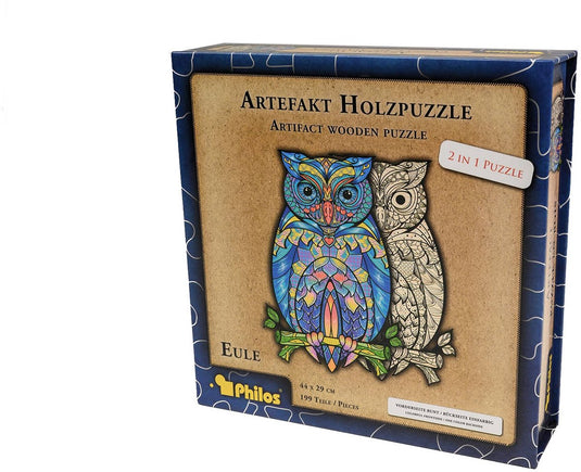 Philos houten puzzel dieren 2 in 1 uil 199 stukjes legpuzzel.
