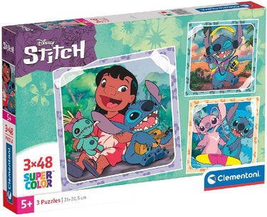 Clementoni legpuzzel super color vierkant disney stitch, 3x48st.
