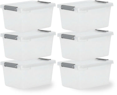 Iris storage opbergbox met clips - 4.5l - compact - stapelbaar - kunststof - transparant grijs - set van 6