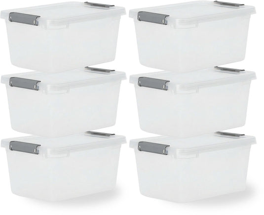 Iris storage opbergbox met clips - 4.5l - compact - stapelbaar - kunststof - transparant grijs - set van 6