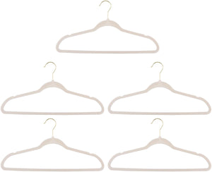 Alpina fluwelen kledinghangers crème – 10 stuks – anti-slip kleerhangers – broekhangers – goudkleurige haak