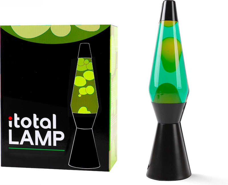 Load image into Gallery viewer, I-total lavalamp - lava lamp - sfeerlamp - 40x11 cm - glas aluminium - 30w - groen met gele lava - zwart - xl2341
