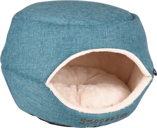 Flamingo kattenbed – katten slaapmand – kattenhuis – kattenhol – cat cave – blauw crème, 45 x 35 x 35 cm – slaapplaats snoozebay