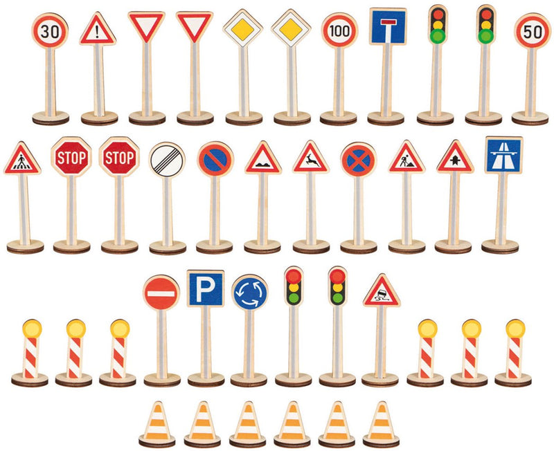 Load image into Gallery viewer, Goki verkeersborden speelset - educatief houten speelgoed 40 stuks.

