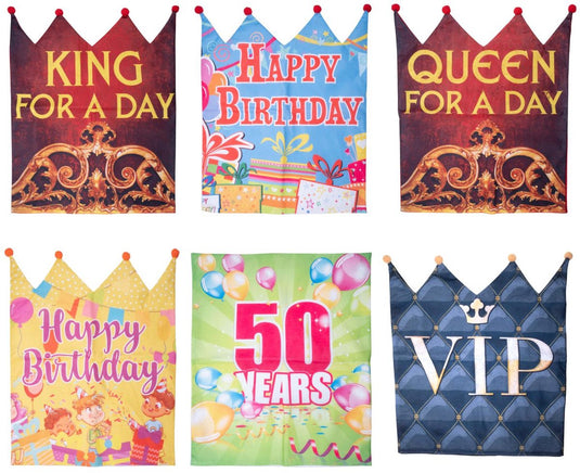 Eddy toys stoelhoes feest verjaardag – party chair cover – feest stoelhoes met kroon – stoelversiering verjaardag – willekeurig design - 50 x 50cm