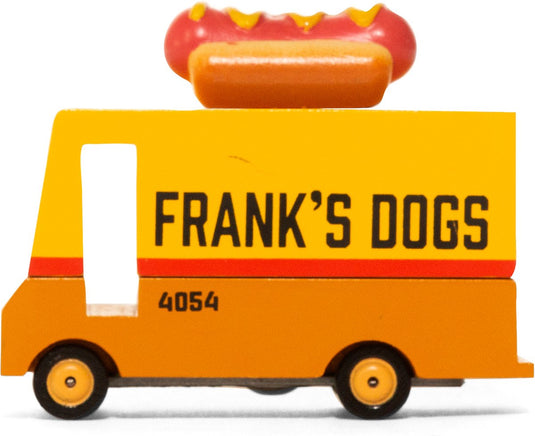 Candylab toys candycar vans: hot dog van (f171) 8,4x4,1x6,5cm, wooden diecast, in giftbox, 3+