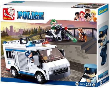 Sluban politie gevangenentransport bouwspeelgoed kinderen vanaf 6 jaar – constructiespeelgoed modelbouw – bouwdoos met 117 bouwstenen – m38-b0652