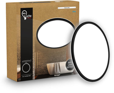 B.k.licht shallow - led badkamerlamp plafonniere - paneel plafondlamp - badkamerverlichting met neutraal wit licht - ip44 - ø24 - zwart