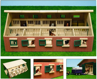 Kids globe paardenstal hout met 9 paardenboxen 1:32